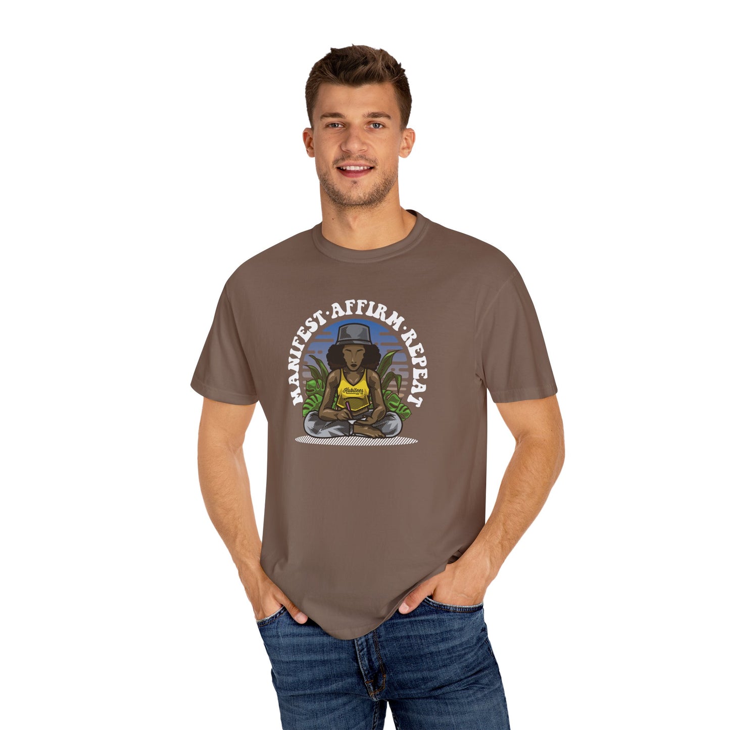 Manifest Affirm Repeat T-shirt | Unisex Positive Vibes Tee for Mindfulness, Self-Care, Gift for Friends, Yoga Lovers