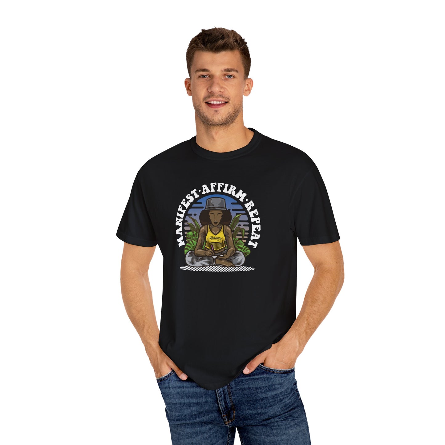 Manifest Affirm Repeat T-shirt | Unisex Positive Vibes Tee for Mindfulness, Self-Care, Gift for Friends, Yoga Lovers