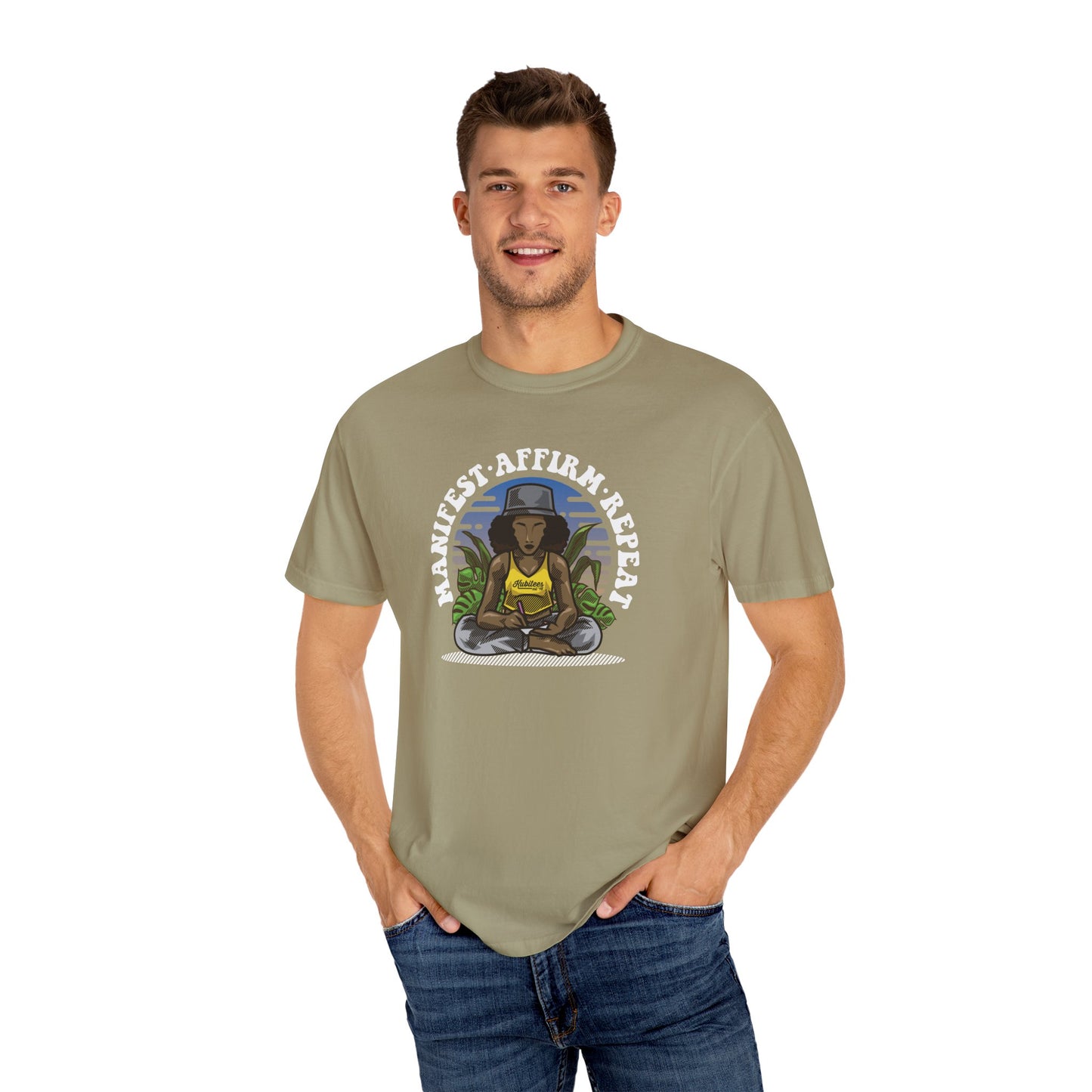 Manifest Affirm Repeat T-shirt | Unisex Positive Vibes Tee for Mindfulness, Self-Care, Gift for Friends, Yoga Lovers