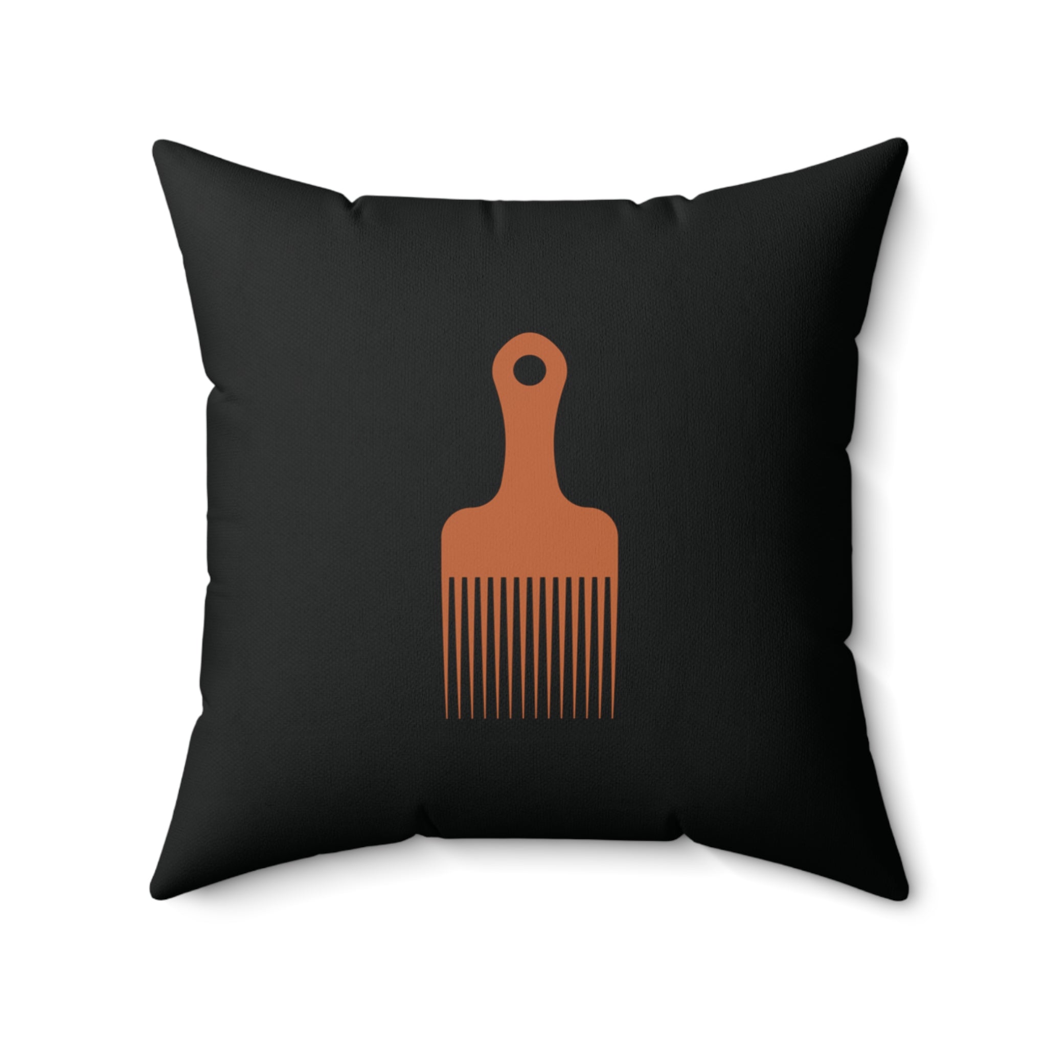 Black Throw Pillow With Orange Afro Pick