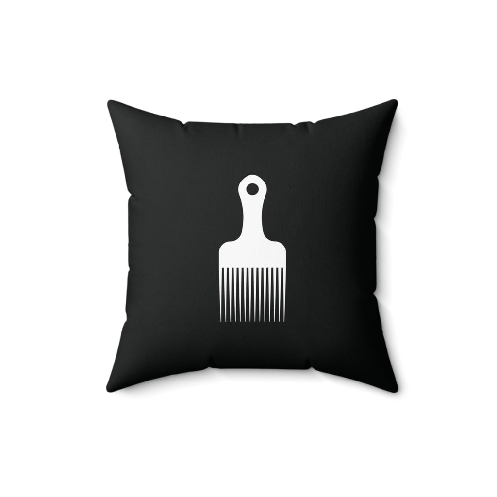 Black Throw Pillow With White Afro Pick Comb