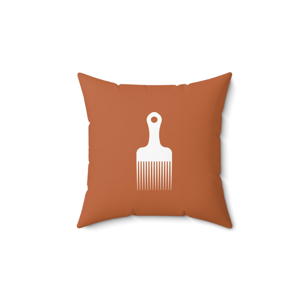 Burnt Orange Throw Pillow With White Afro Pick Comb