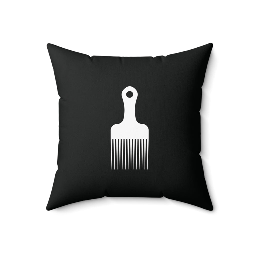 Black Throw Pillow With White Afro Pick Comb