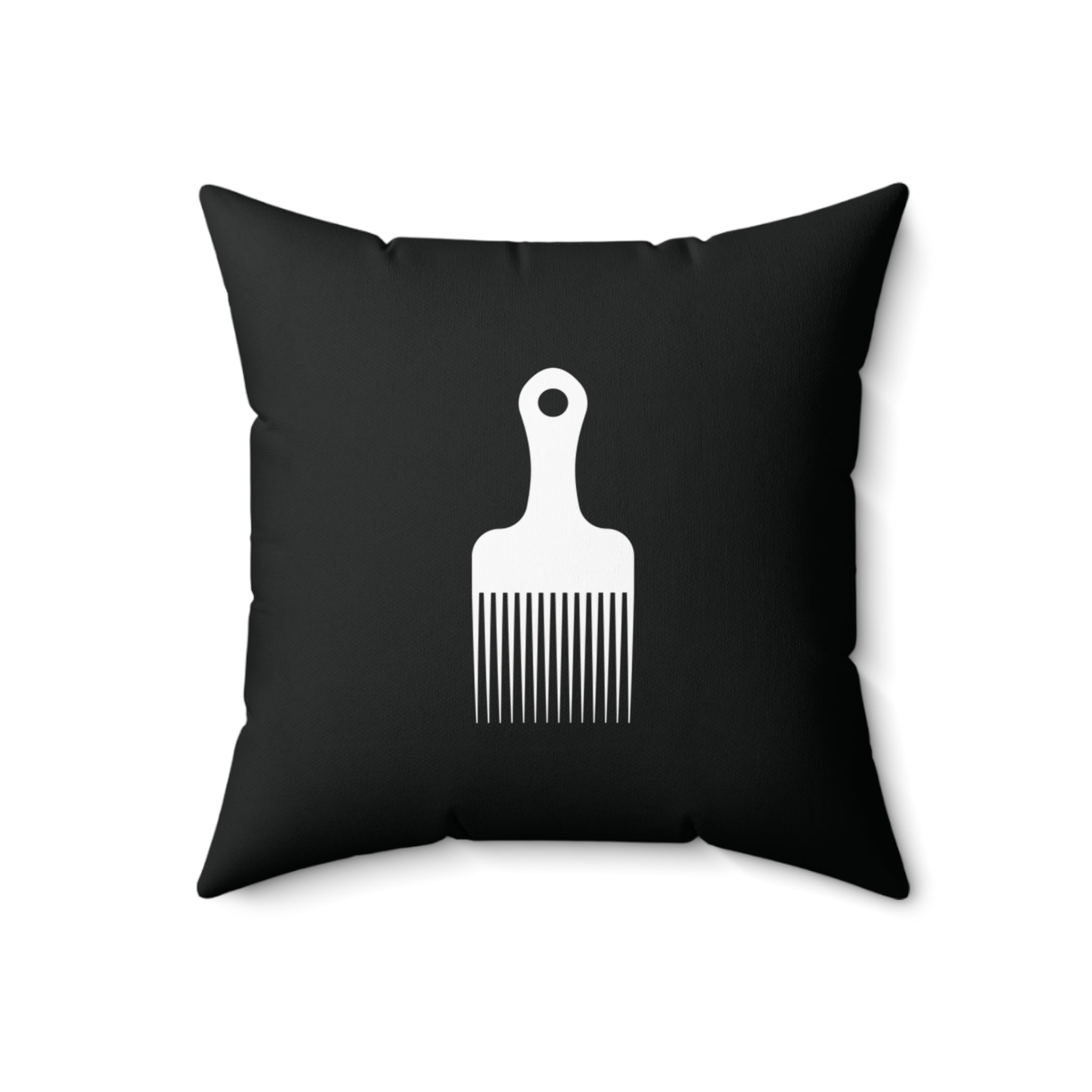 Black Throw Pillow With White Afro Pick Comb