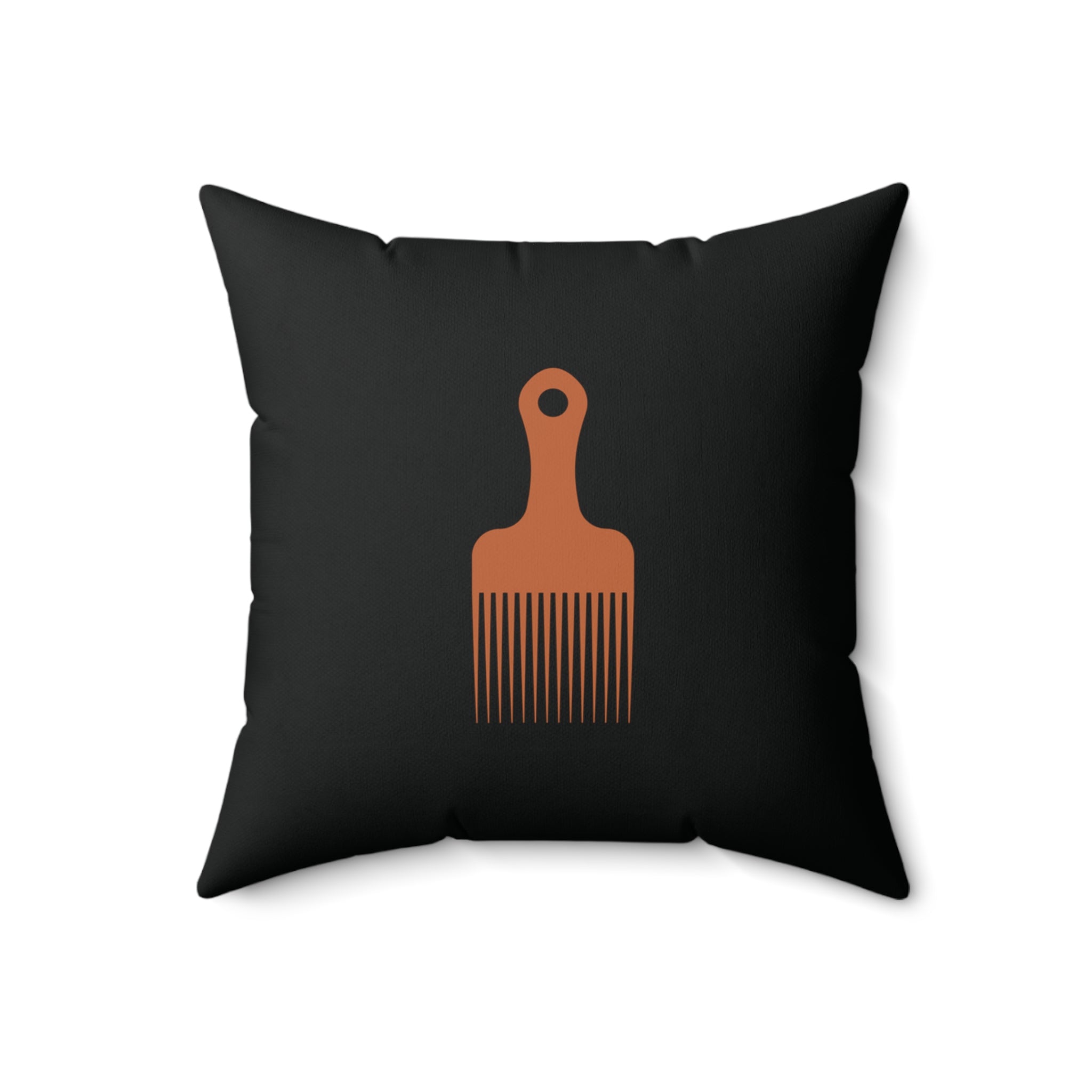 Black Throw Pillow With Orange Afro Pick