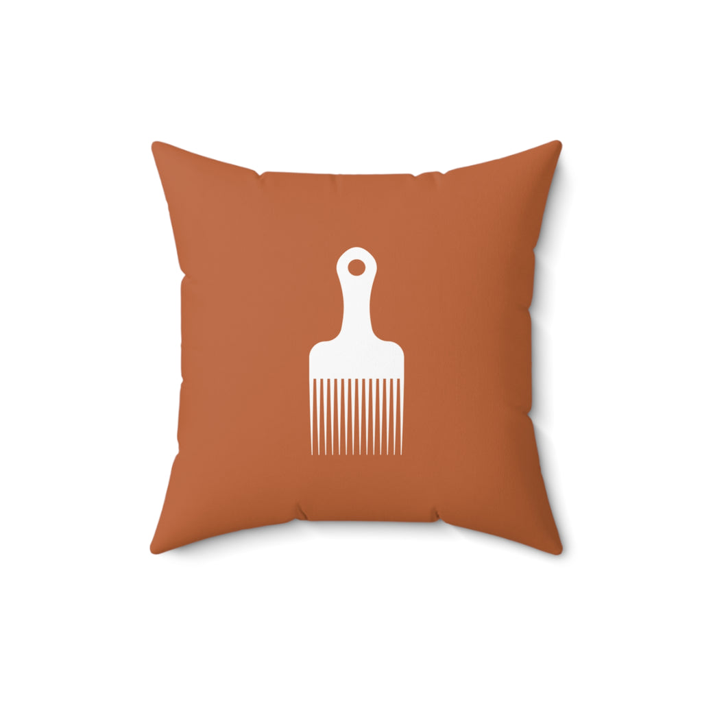 Burnt Orange Throw Pillow With White Afro Pick Comb