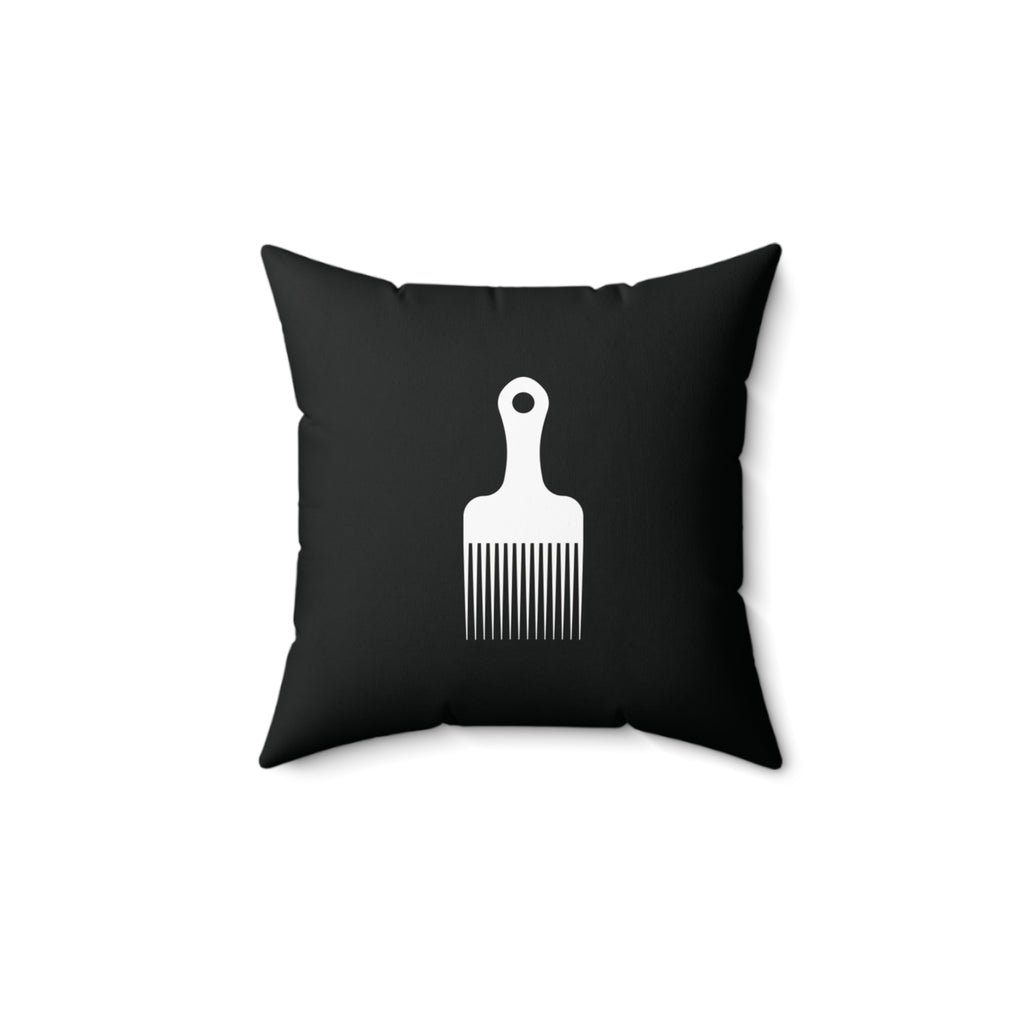 Black Throw Pillow With White Afro Pick Comb