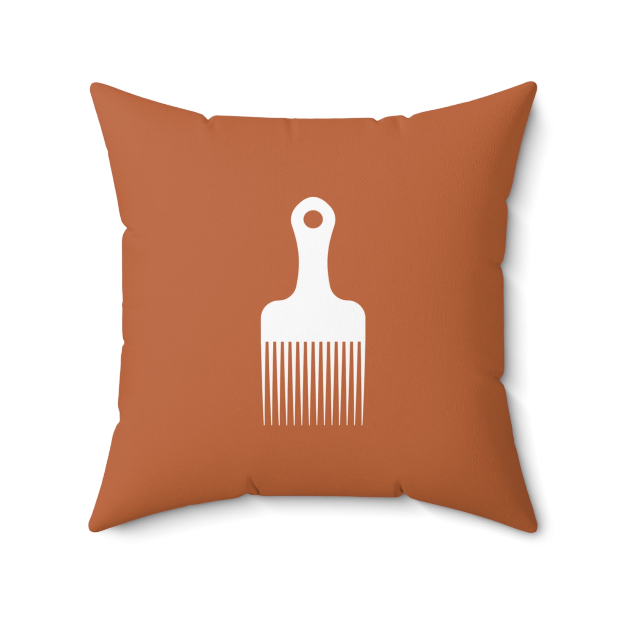 Burnt Orange Throw Pillow With White Afro Pick Comb