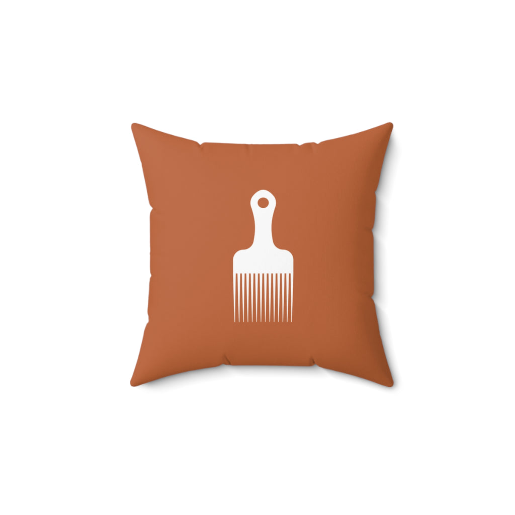 Burnt Orange Throw Pillow With White Afro Pick Comb