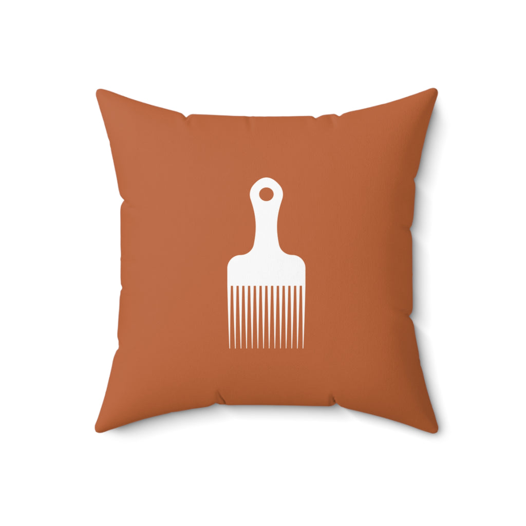 Burnt Orange Throw Pillow With White Afro Pick Comb
