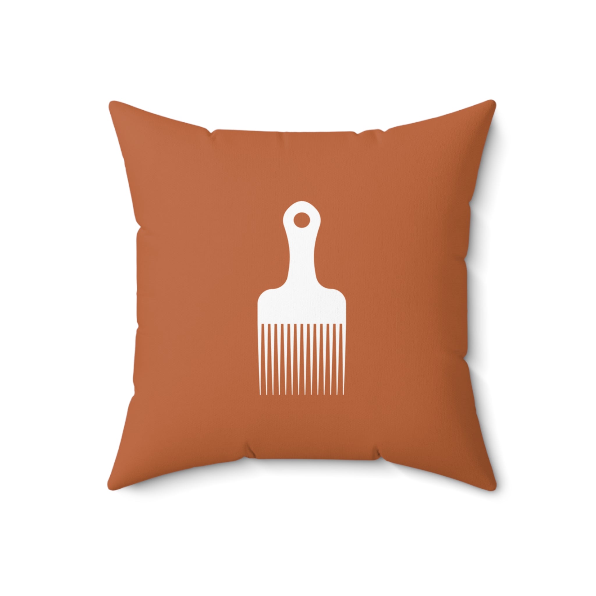 Burnt Orange Throw Pillow With White Afro Pick Comb
