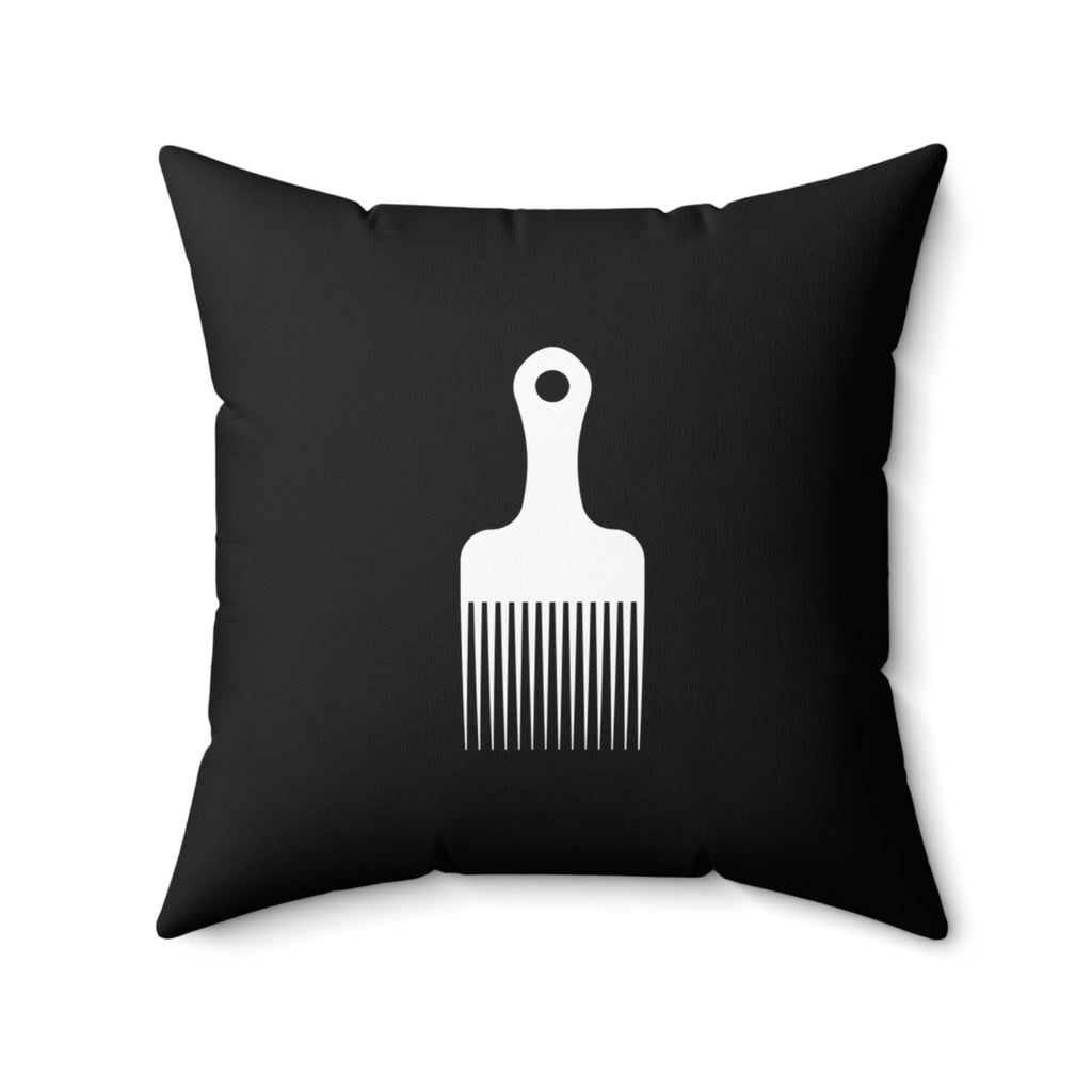 Black Throw Pillow With White Afro Pick Comb