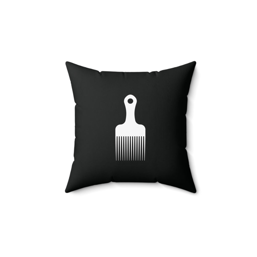 Black Throw Pillow With White Afro Pick Comb