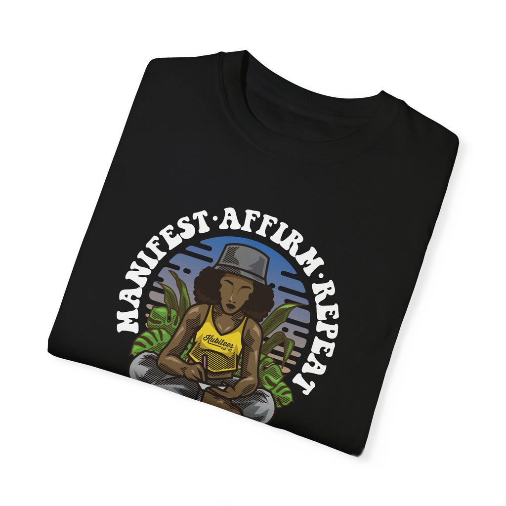 Manifest Affirm Repeat T-shirt | Unisex Positive Vibes Tee for Mindfulness, Self-Care, Gift for Friends, Yoga Lovers